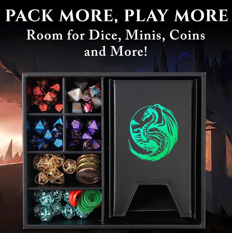 Soar Forge Dice Tray and Dice Tower for DND: All-in-One Tray, Storage & Large Tower for Random Rolls - Stores Your Sets, Mini's etc, Perfect for D&D and RPG Gift Accessories (Green Dragon) - Image 4